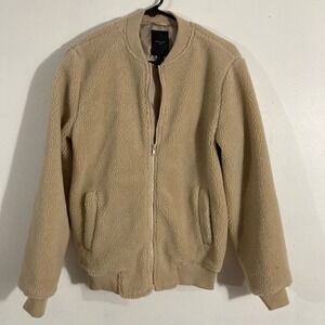 New Look Bomber Jacket Mens XS Tan Sherpa Borg Teddy Fleece BORG COZY
